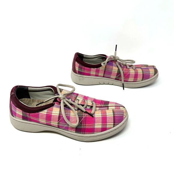Dansko Size 8.5 Sneaker Pink Plaid Lace Up Arch Support Comfort Walking Workwear - Picture 3 of 7